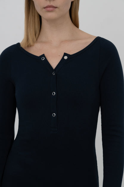 Palma Long Sleeve One-Piece in Organic Cotton in Ocean Blue