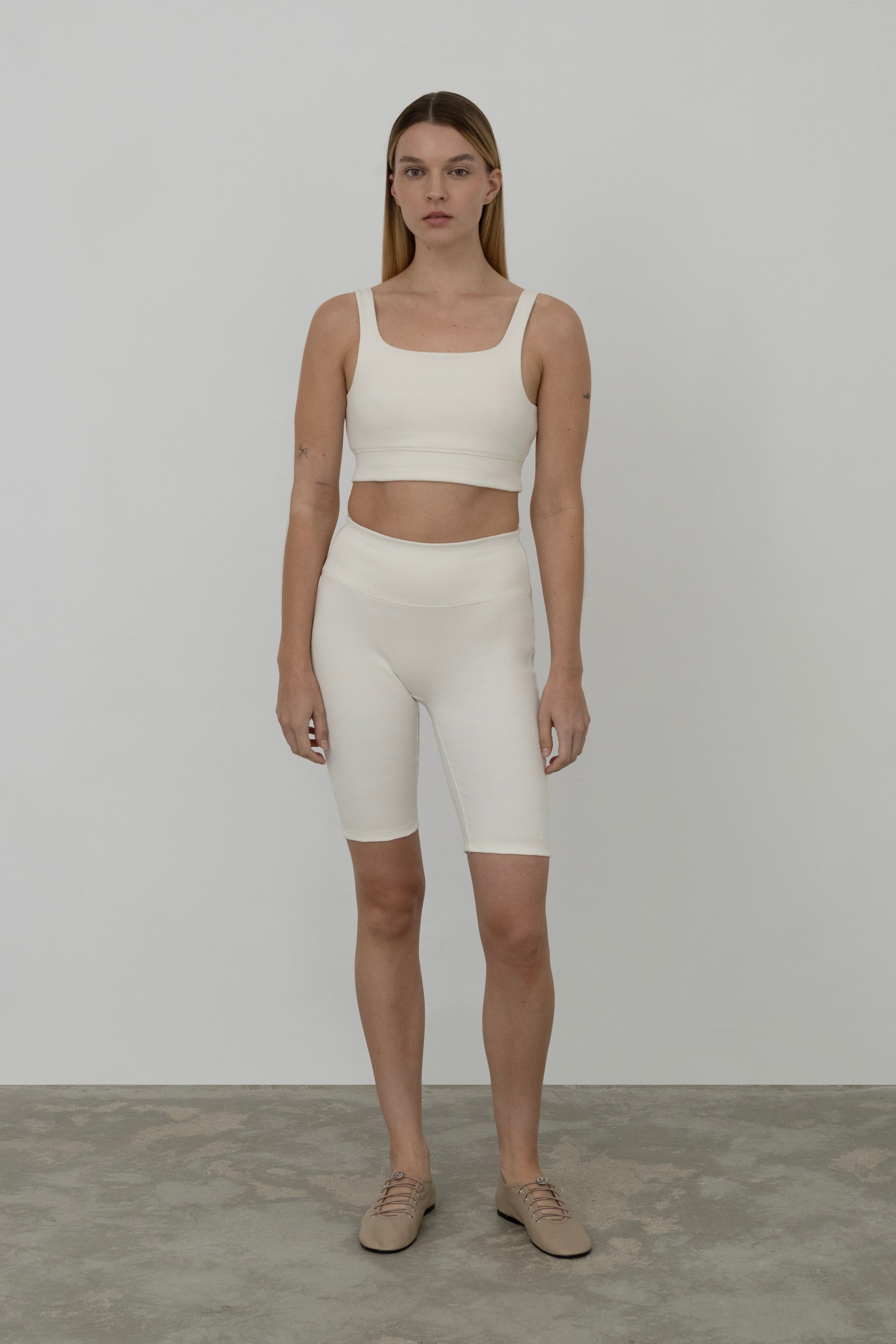 Charlotte High Waist Shorts in Organic Cotton in Sky White