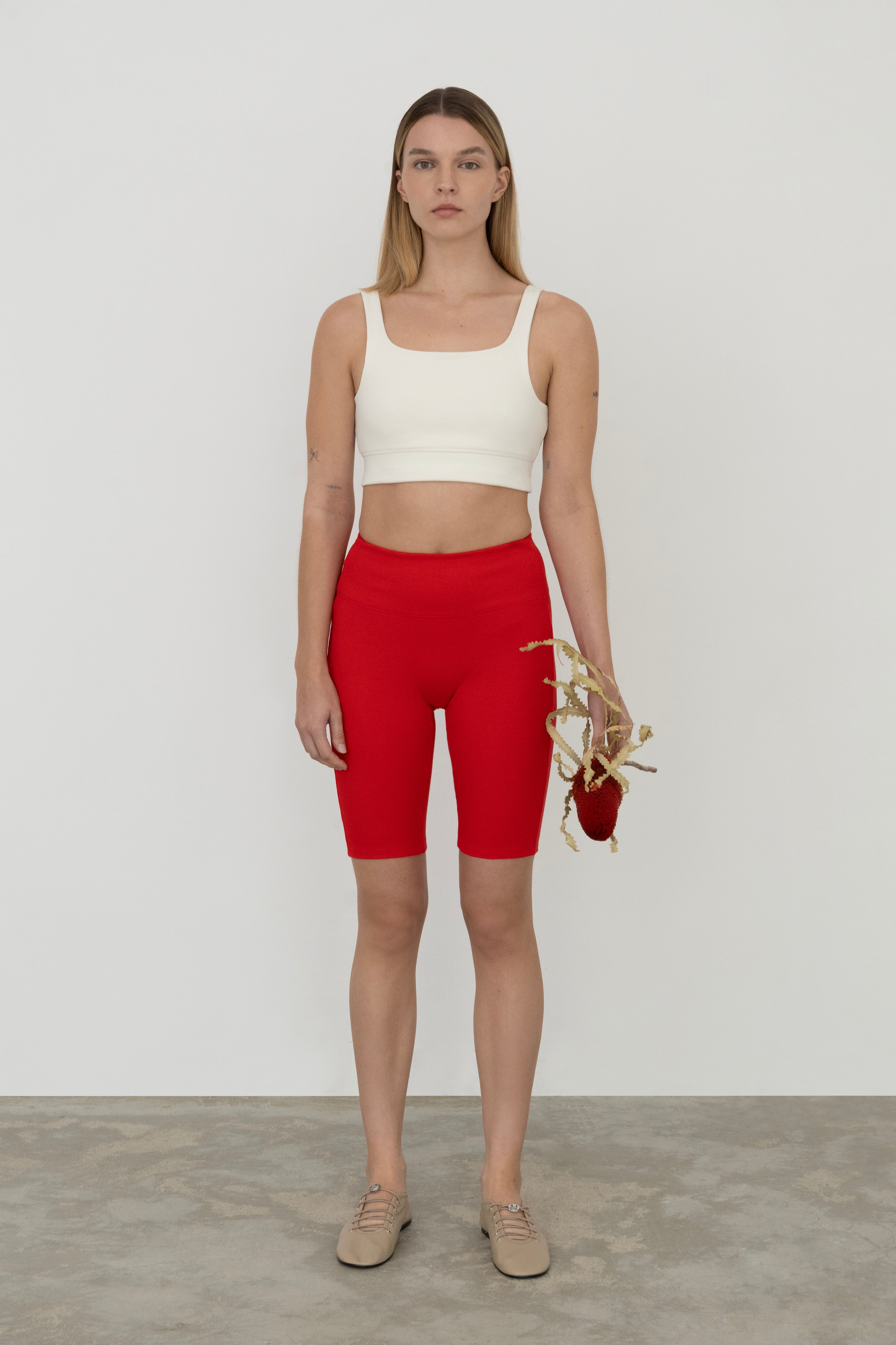 Charlotte High Waist Shorts in Organic Cotton in Sunset Red