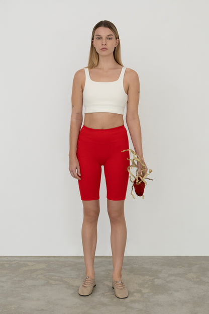 Charlotte High Waist Shorts in Organic Cotton in Sunset Red