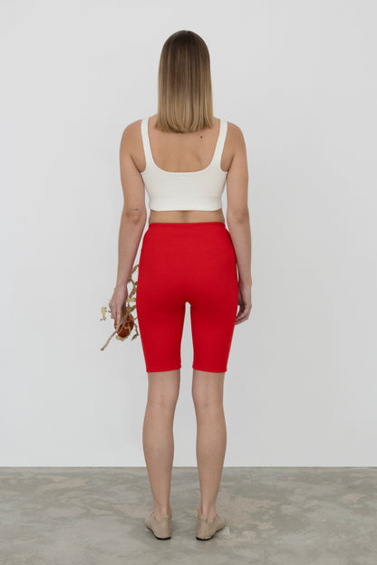 Charlotte High Waist Shorts in Organic Cotton in Sunset Red