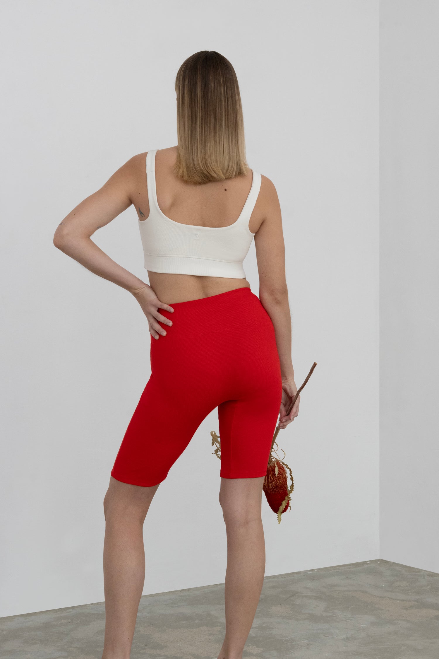 Charlotte High Waist Shorts in Organic Cotton in Sunset Red