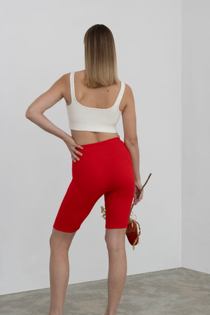 Charlotte High Waist Shorts in Organic Cotton in Sunset Red