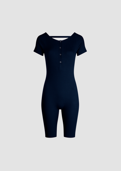 Julie Short Sleeve One-Piece in Organic Cotton in Ocean Blue