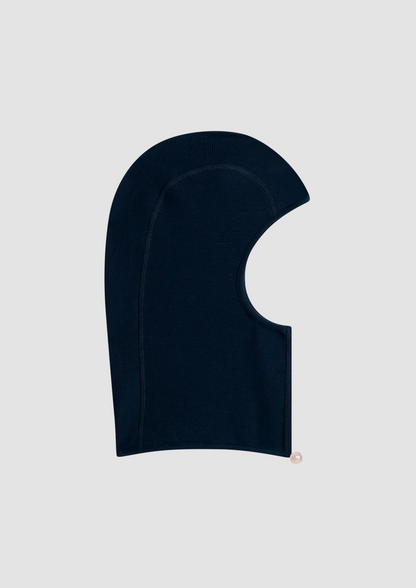 Lilith Balaclava in Organic Cotton with Natural Pearl in Ocean Blue LIMITED EDITION