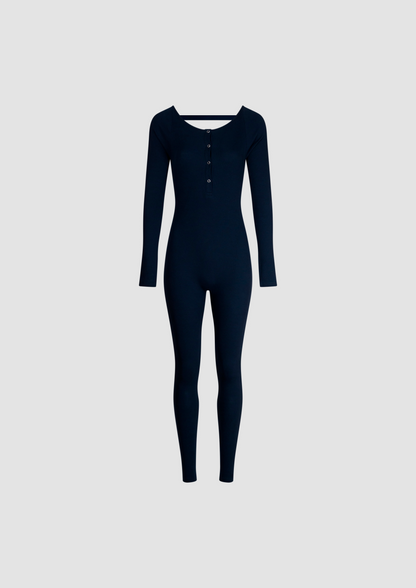 Palma Long Sleeve One-Piece in Organic Cotton in Ocean Blue