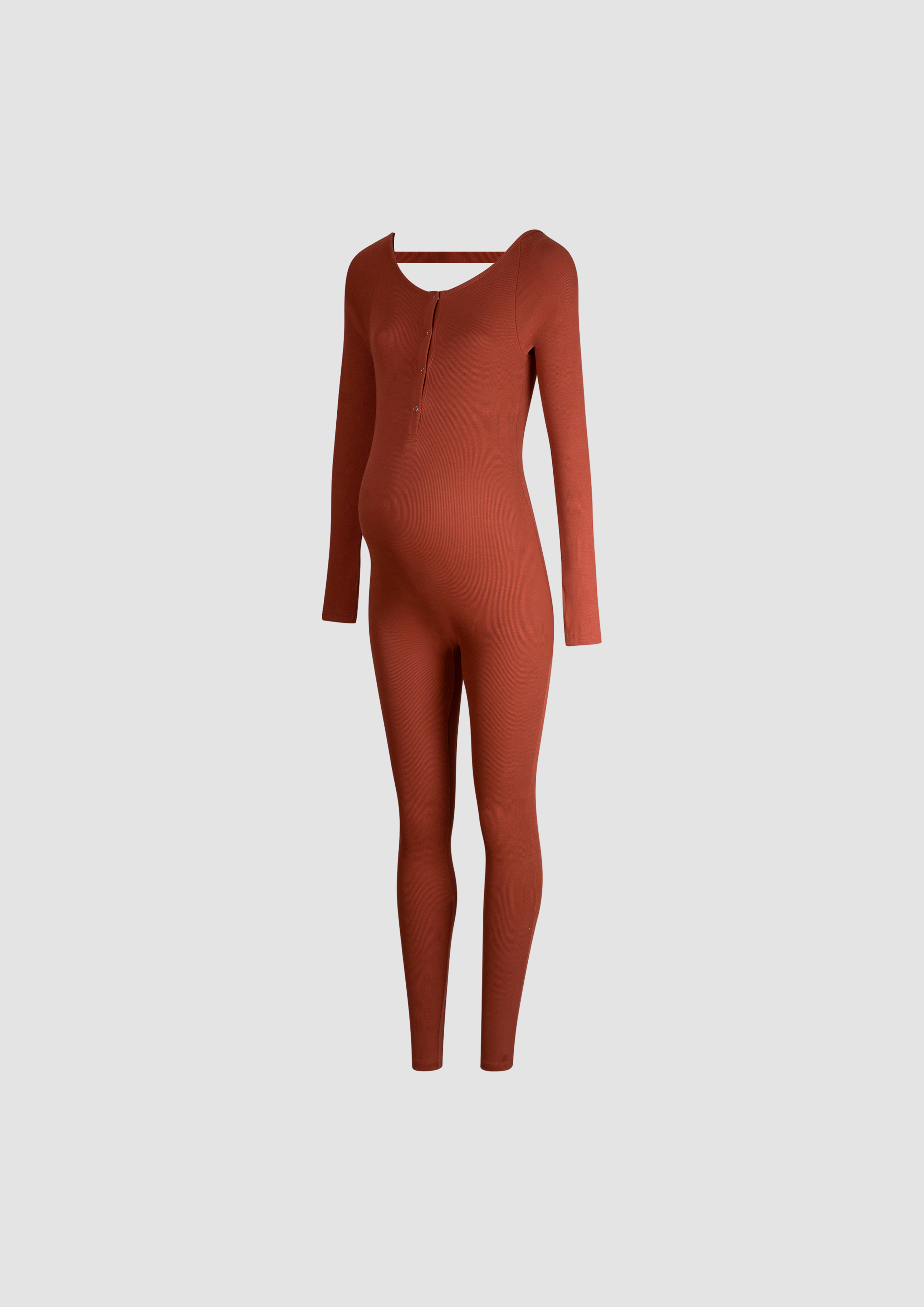 Maternity Palma Long Sleeve One-Piece in Organic Cotton in Red Soil